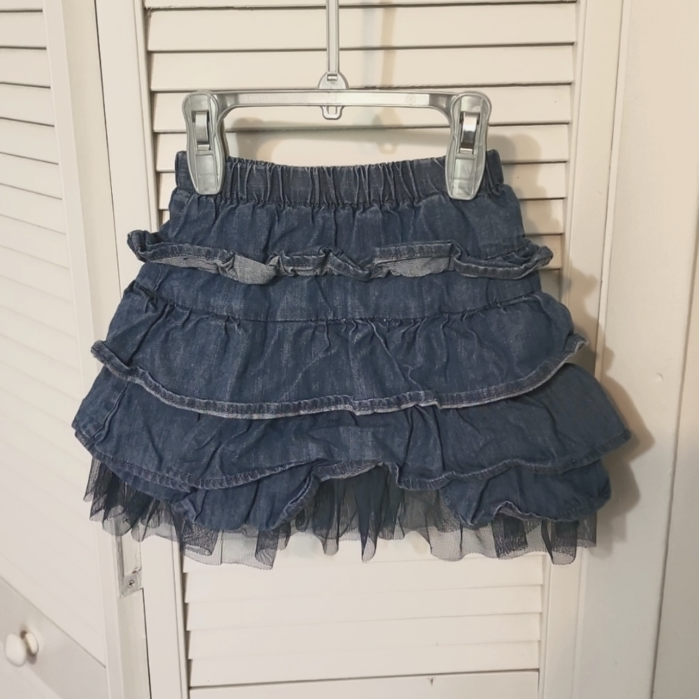 Place est. 1989 3T Denim Tiered Skirt with Navy Tulle
